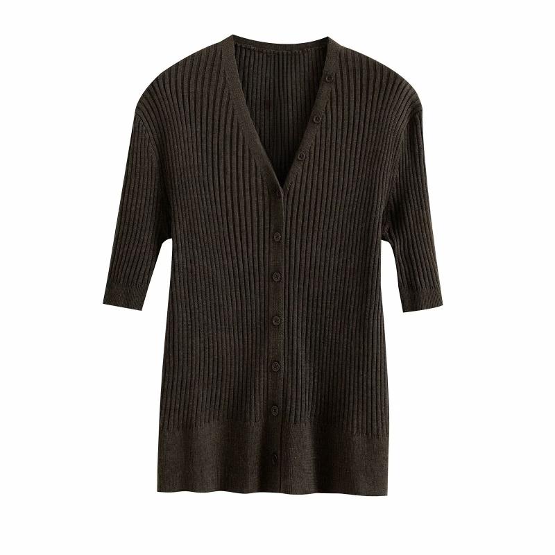 Vネック ニット カーディガン 短袖 開衫 トップス 女性用 春夏 軽量 薄手 シンプル 欧米 シングルブレスト コットン混 吸湿速乾 通勤 普段使い カジュアル ブラック ベージュ ピンク系 ビッグシルエット 伸縮性