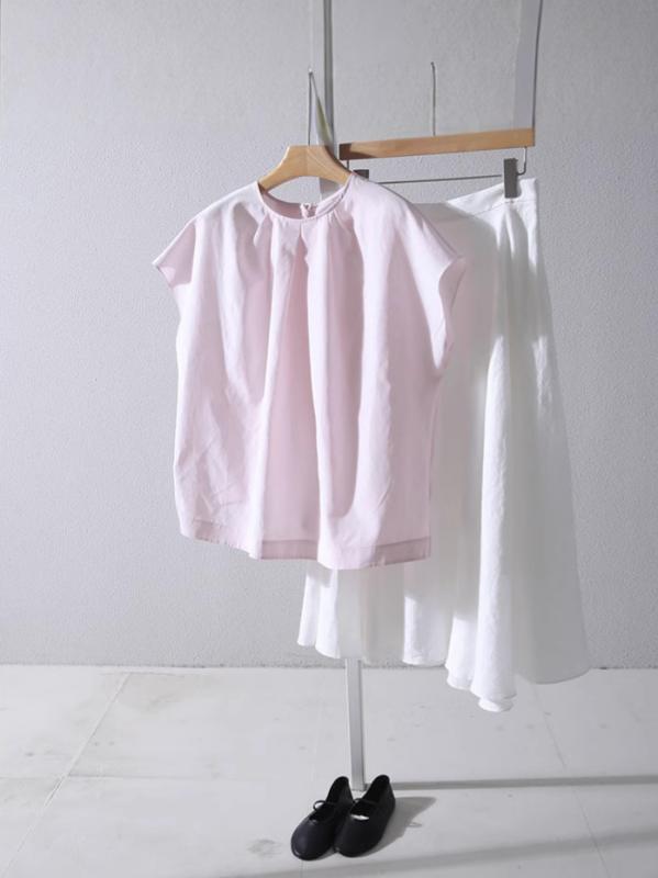 トップス 女性用 綿 プリーツ ラウンドネック フレンチスリーブ ブラウス ゆったり ノースリーブ プルオーバー シャツ ワンピース 上着 吸湿速乾 軽量 春夏 普段使い カジュアル スタイル