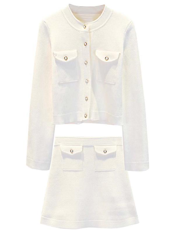 ニット カーディガン 女性用 春夏 早春 コレクション 小香 デザイン Aライン ミディスカート セット ファッション 軽量 コットン混 切り替え ビッグシルエット ブラック グレー ベージュ ベーシック スタイル 通勤 普段使い コーディネート
