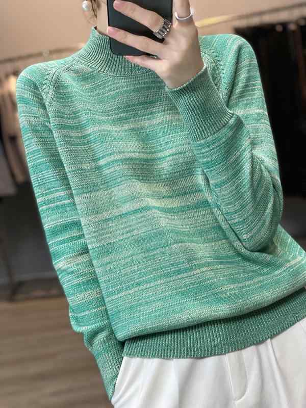 長袖トップス 女性用 半高め襟 綿100% 保暖 ニット インナー セットイン 秋冬 暖か 伸縮性 長袖シャツ 厚手 プルオーバー 部屋着 通勤用