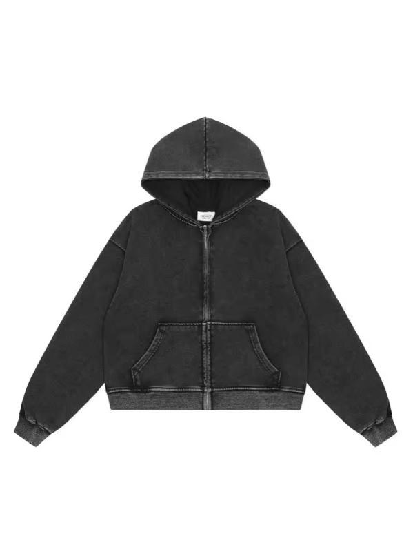 パーカー 女性用 春夏 コットン ストリートスタイル ルーズフィット ジップアップ ジャケット ビンテージ ウォッシュ加工 ショート丈 コットン100% 軽量 吸湿速乾 普段使い 通勤カジュアル ブラック グレー ベージュ