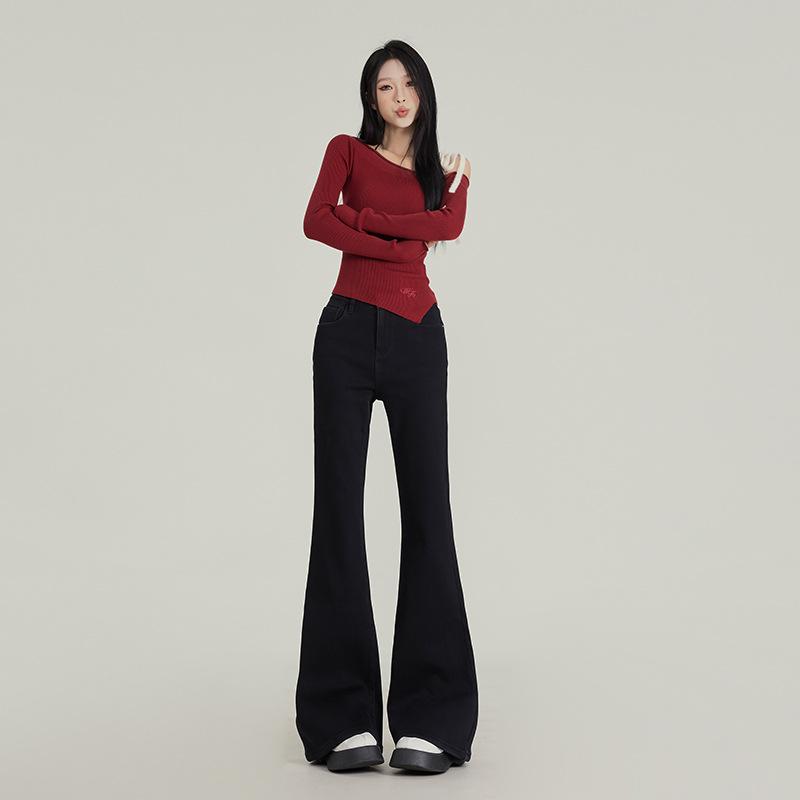 パンツ レディース 女性用 デニム ジーンズ ヴィンテージ レトロ アメリカンスタイル ワイドレッグ ルーズフィット ゆったり スリムライン 落ち感 暖か 加厚 ロング丈 床引き ストレッチ 軽量 普段使い 秋冬 コットン 混紡 伸縮性 吸湿速乾 通勤