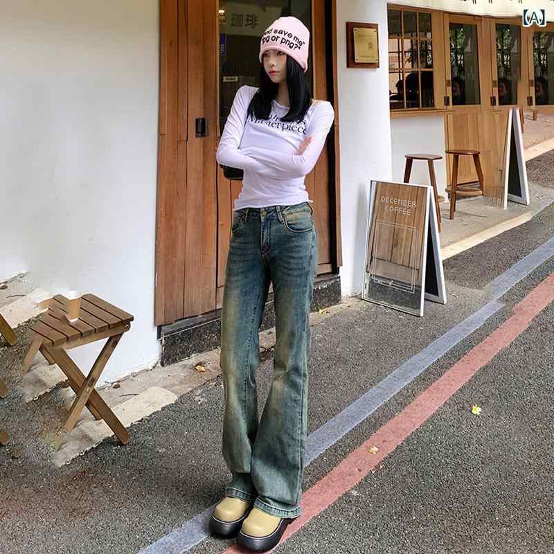 レディース デニムパンツ 秋季 ビンテージ セクシー ローライズ フレア ストレッチ スリムフィット スリミング ブーツカット 牛仔 軽量 伸縮性 吸湿速乾 カジュアル 普段使い 通勤用 秋冬 ブラウン系 ブルー系 ブラック