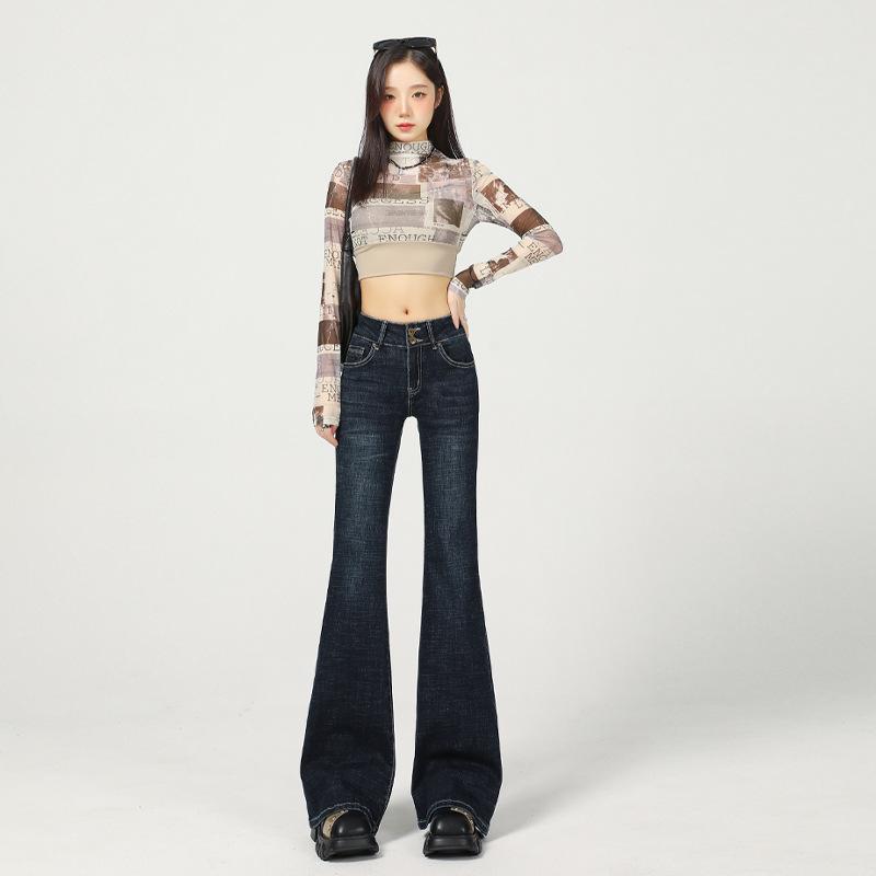 ジーンズ 女性用 秋冬 ビンテージ ブルー 低腰 ヒップアップ ストレッチ ロング フレアパンツ デニム スリム 軽量 伸縮性 普段使い 通勤用 足長効果 切り替え デザイン 4,476円