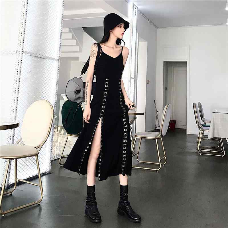 秋冬 女性用 セットアップ バンデッド ショート丈 フード付き パーカー メタルフック スリット タンクトップ ロングスカート 綿混 伸縮性 軽量 レイヤード コーディネート カジュアル ブラック グレー ネイビー