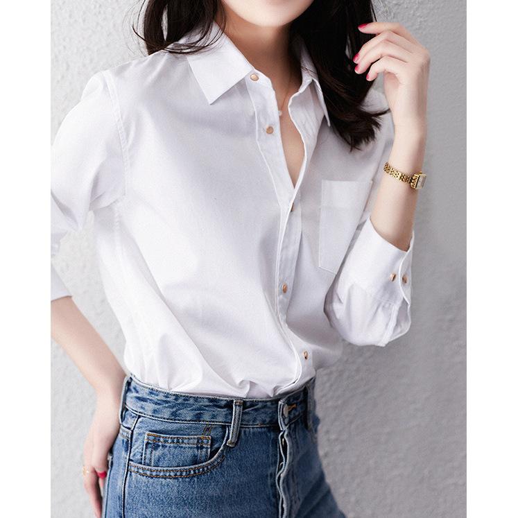 秋夏 女性用 白 シャツ 棉 トップス 綿素材 ブラウス 軽量 通勤 普段使い シンプル 白色 ブラウス 吸湿速乾 快適 着心地 スタイリッシュ オフィス コーデ｜リバーパディ