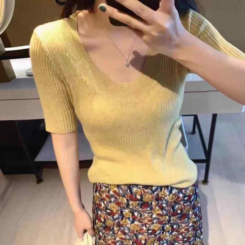 トップス レディース 春夏 接触冷感 綿 ニット シャツ 修身 短袖 Uネック 女性用 百搭 ニット 上衣 Tシャツ 軽量 伸縮性 吸湿速乾 ブラウス インナー 普段使い 通勤用 ビッグシルエット Vネック カジュアル トップス
