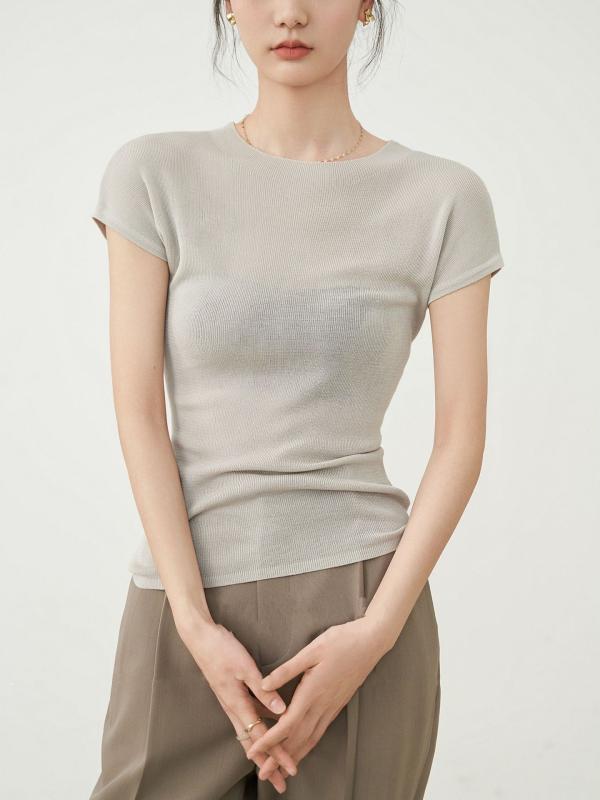 Tシャツ レディース レイヨン シンプル 快適 フィット 涼感 ラウンドネック ショートスリーブ ニット 柔らかい肌触り 通気性 軽量 伸縮性 日常使い トップス カットソー コットン ブラック ホワイト グレー 春夏 秋