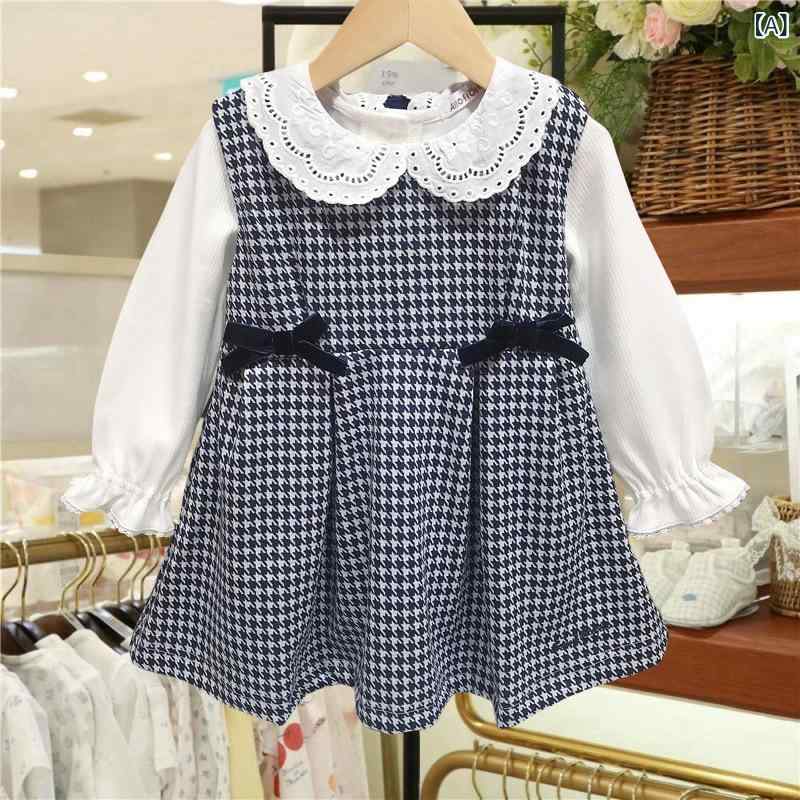 女の子 トップス スカート セット 秋冬 長袖 シャツ キャミソール ワンピース コットン 混 柔らかい 肌触り 日常使い 学校用 かわいい デザイン ピンク ベージュ グレー