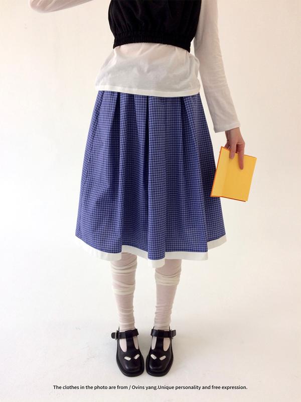 スカート 女性用 ブルー チェック柄 Aライン ミディ丈 春夏 秋冬 学院 ハーフスカート 短め 膝丈 プリーツ コットン混 軽量 通勤 普段使い かわいい シルエット｜リバーパディ