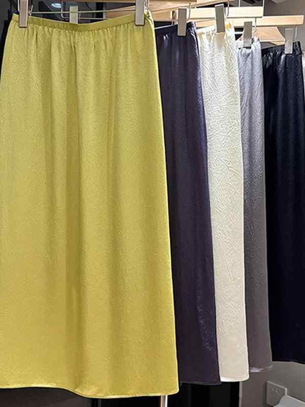 スカート 女性用 ゆったり ストレートロング ヒップハグ ミドル丈 薄手 コットン混 伸縮性 ハイウエスト 切り替えデザイン ブラック ピンク系 グレー 通勤 普段使い カジュアルスタイル 軽量 吸湿速乾 春夏 秋冬