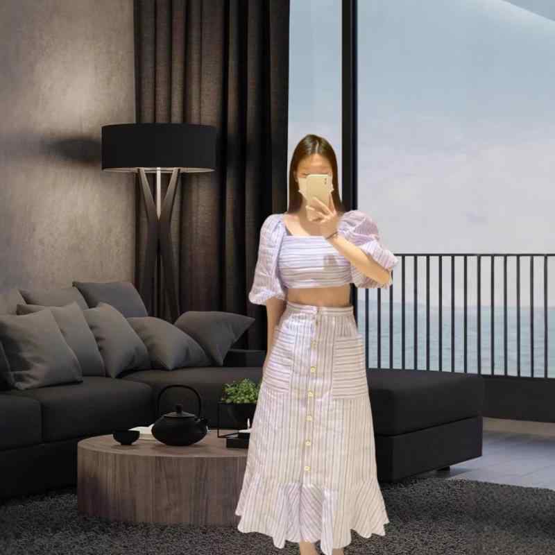 スコート 成人女性用 フレンチ表現スタイル 紫色 縞模様 対照色つや ご機嫌酉の方角 大型衣嚢 フィッシュテール midi丈 A伝達ルート か細い成り行き 軽さ 伸縮性 通い用 普段使い走り 春夏 秋冬