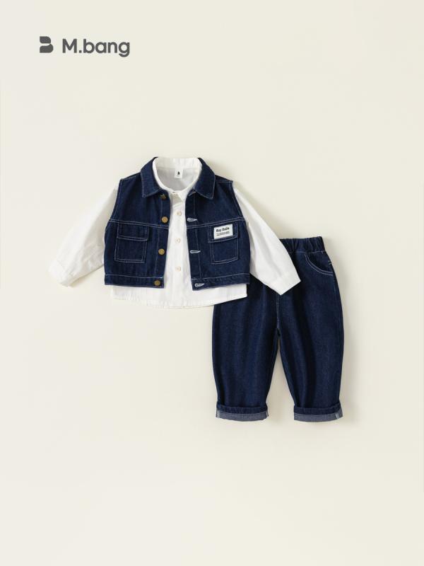キッズ 男の子 秋冬 服 セット 洋気 牛仔 ジャケット ベビー 服 馬甲 スタイル 白色 シャツ 男の子 3点セット コットン 素材 軽量 伸縮性 通学 用 普段使い 秋 コーデ デニム デザイン カジュアル シルエット アイボリー カラーバリエーショ