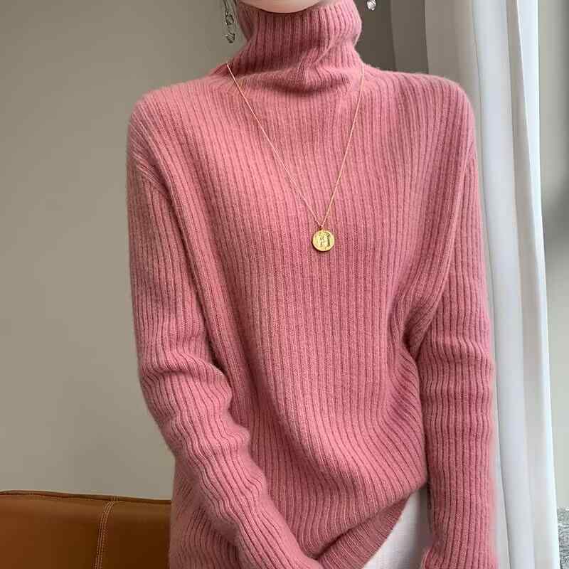 ニット セーター 女性用 秋冬 厚手 ゆったり スリム 百搭 ハイネック ケーブルニット ライン 純羊毛 100% 暖か 軽量 伸縮性 普段使い カジュアル