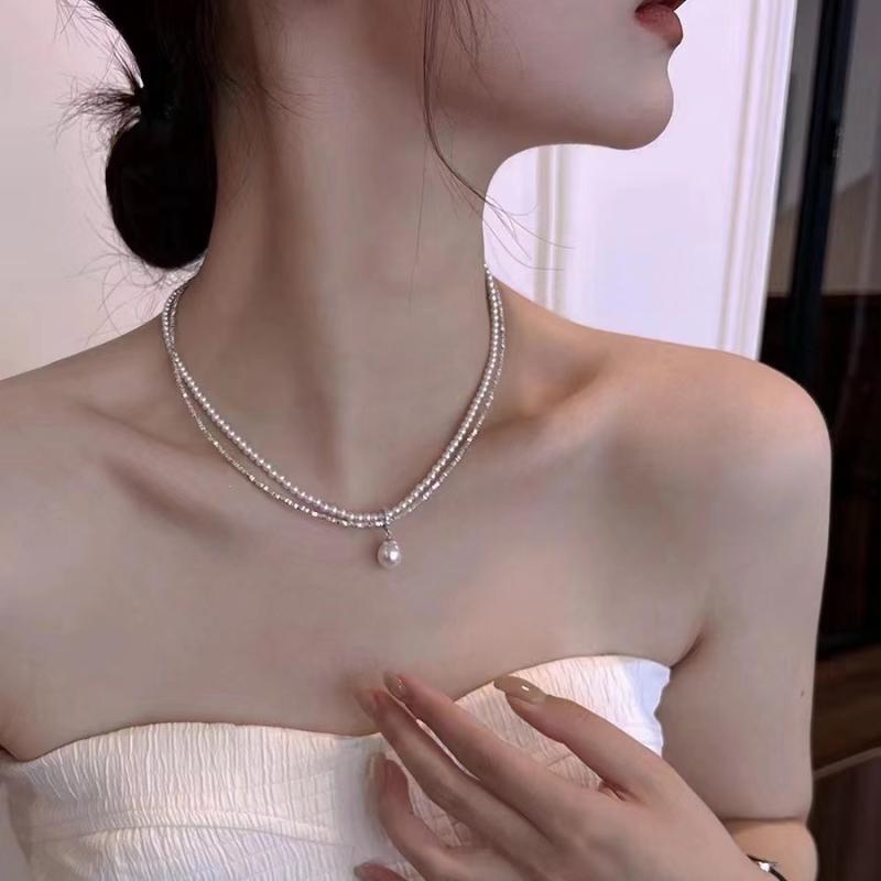 ネックレス シルバーチェーン パール ベビーチェーン ペンダント ラウンドシェイプ 輝き レイヤード スタイリング 普段使い 女性用 シンプル アクセサリー｜リバーパディ