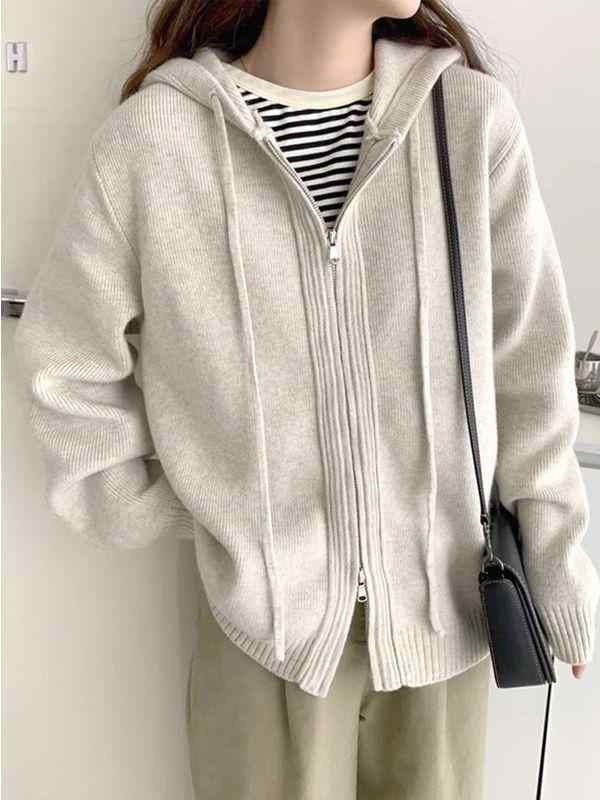 カーディガン メンズ 女性用 フード ダブルジッパー ニット コート ワイドシルエット ゆったり 厚手 プルオーバー ルーズフィット 長袖 秋冬 暖か コットン混 普段使い アウトドア ブラック グレー ベージュ 4,624円