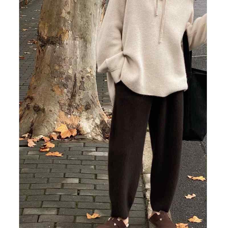 ニット レディース 秋冬 ハーレムパンツ 高腰 ワイドパンツ ストレートパンツ クロップドパンツ ゆったり シルエット ハラコパンツ ルーズパンツ 垂感 スリム 効果 百搭 スタイル コットン 混 綿混 素材 吸湿性 速乾 機能 通勤用 普段使い 伸縮性