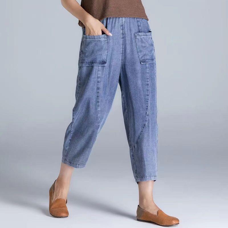 デニムパンツ レディース 薄手 天? コットン混 ワイドシルエット スリムフィット クロップド丈 ハーレムパンツ ルーズパンツ テーパードパンツ ストレッチ素材 軽量 春夏 秋 普段使い 通勤 デイリー ブラック グレー ベージュ アイボリー