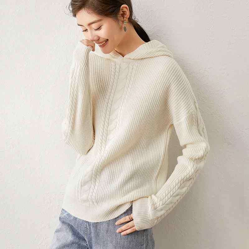 秋冬 セーター 女性用 ゆったり ニット トップス 毛糸 厚手 暖か ゆったりシルエット 短め 丈 フード 付き インナー シャツ コットン 混 吸湿性 カジュアル 普段使い|リバーパディ