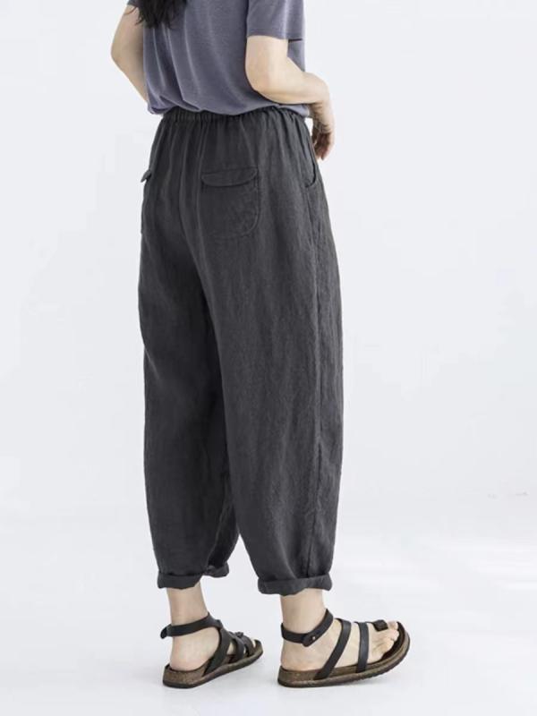 レディース パンツ 夏 グレー 麻 伸縮ウエスト 軽量 薄手 ワイドシルエット ゆったり くつろぎ クロップド ワイドパンツ 吸湿速乾 通勤 普段使い デイリー 再生繊維 ハイウエスト ビッグシルエット ソフト素材