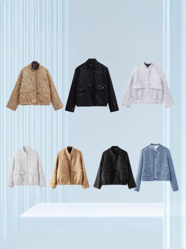 レディース ジャケット 春夏 秋冬 通勤 普段使い カジュアル ストリートファッション 個性 ビーズ装飾 ポケット 切り替え デザイン 軽量 伸縮性 コットン 混紡 ブラック グレー ピンク系 ハイネック ロング丈 スタイリッシュ