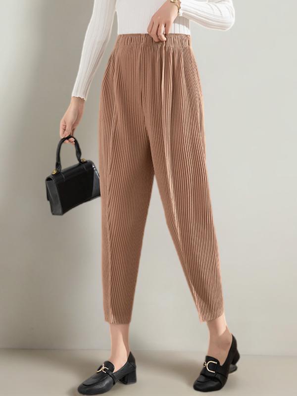 レディース 秋冬 ニット ハーレムパンツ 高腰 プリーツ コーンシェイプ スリム フレアパンツ ハイウエスト 修身 ?・覧 ニットパンツ 切り替え 百搭 9分丈 カジュアルパンツ 普段使い 伸縮性 軽量 再生繊維 ブラック グレー ベージュ ビッグシルエッ