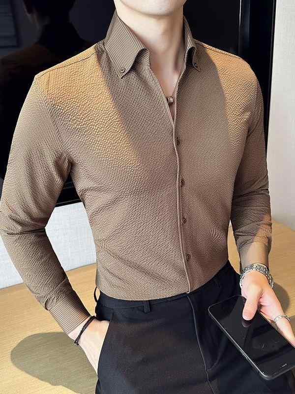 メンズ シャツ 長袖 Vネック 泡泡? 花柄 トップス 男性用 綿素材 軽量 通勤用 普段使い ビッグシルエット 伸縮性 吸湿速乾 ブラック グレー アイボリー
