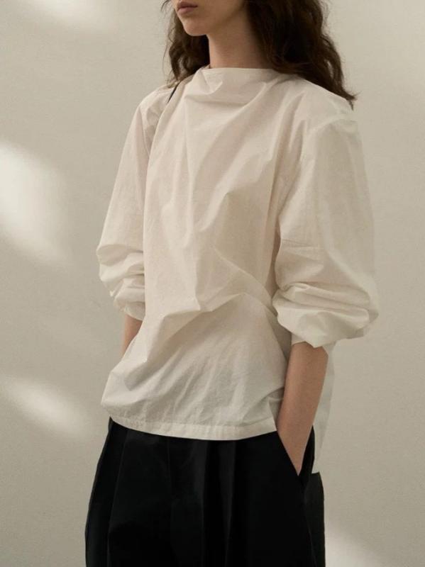 長袖シャツ 女性用 近江晒布 ダブルカラー デザイン トップス 綿素材 軽量 通勤 普段使い 春夏 柔らかい肌触り 吸湿速乾 スタイリッシュ ブラウス ゆったりシルエット ベーシック コーディネート