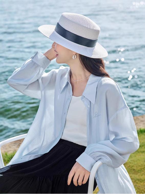長袖 シャツ 女性用 春夏 通勤用 シンプル 百搭 シングルブレスト 薄手 トップス 綿混 軽量 吸湿速乾 ブラウス インナー カジュアル ブラック ホワイト ベージュ