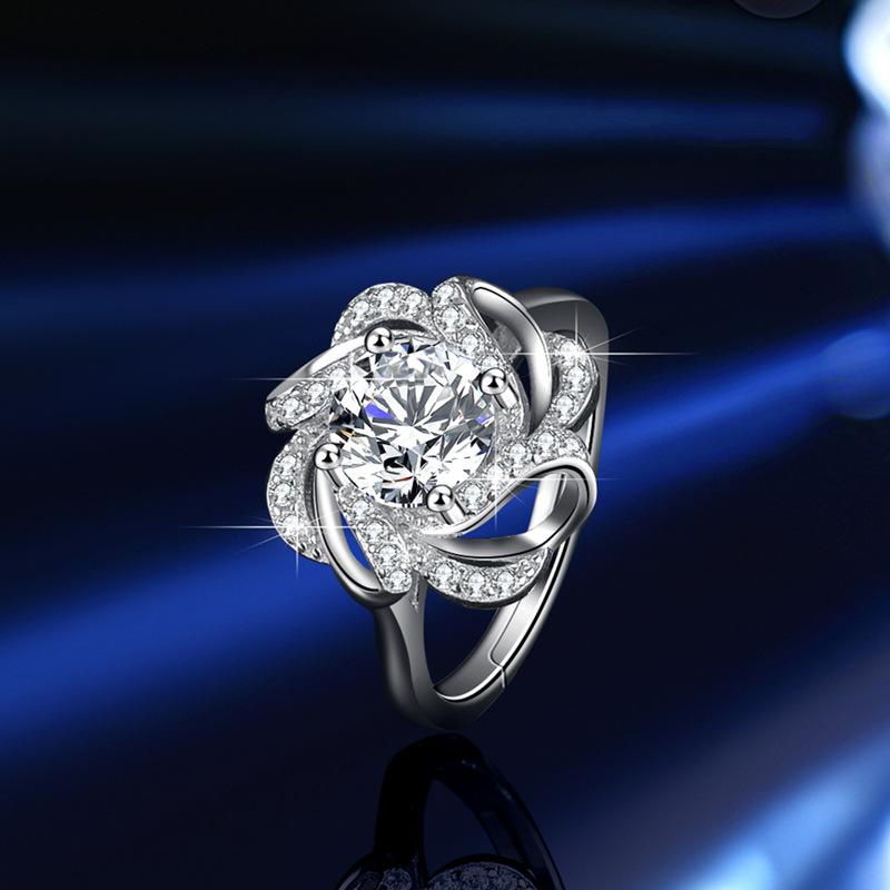 ジュエリー セット S925銀 指輪 ペンダント ネックレス ピアス イヤリング アクセサリー モサンストーン 1カラット フラワーモチーフ 3点セット 女性用 華奢 輝き 日常使い ギフト向き｜リバーパディ