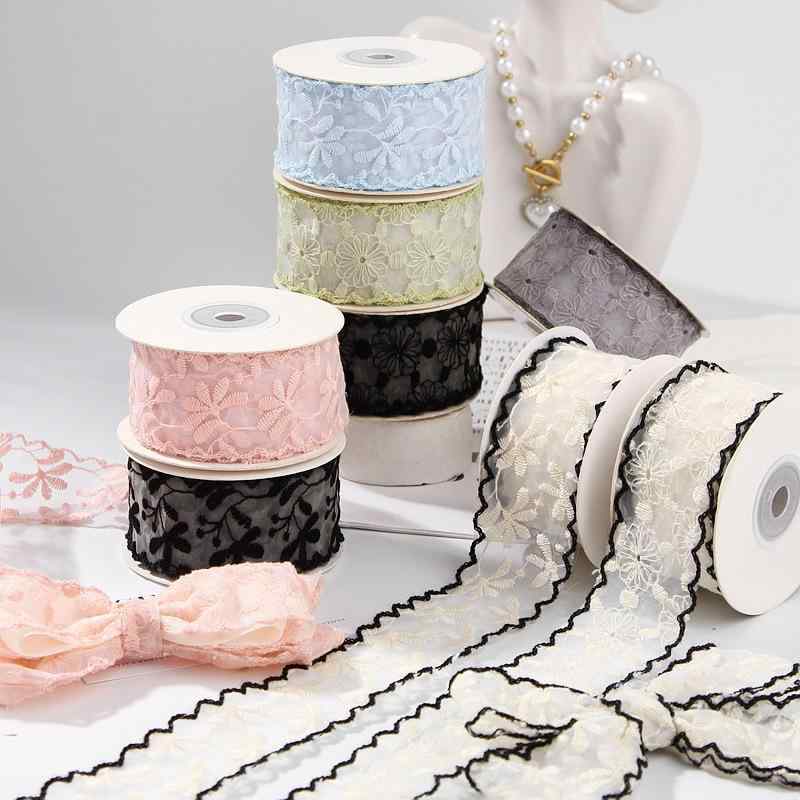 ヘアアクセサリー 手作り 波状エッジ 蝶結び 刺繍 フラワー レース チュール リボン 花束 デコレーション ギフトボックス 飾り ワイヤー かわいい 女性用 普段使い 軽量 繊細 デザイン|リバーパディ