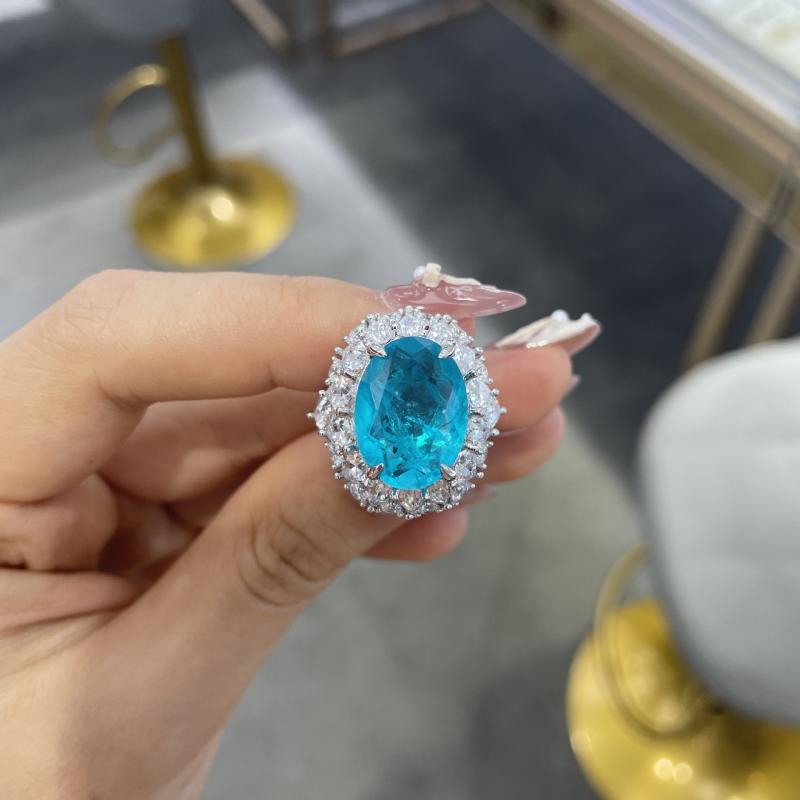 指輪 女性用 湖水ブルー 卵形 12x16mm S925シルバー ゴールドメッキ パライバ かわいい 普段使い 軽量 シンプル アクセサリー｜リバーパディ