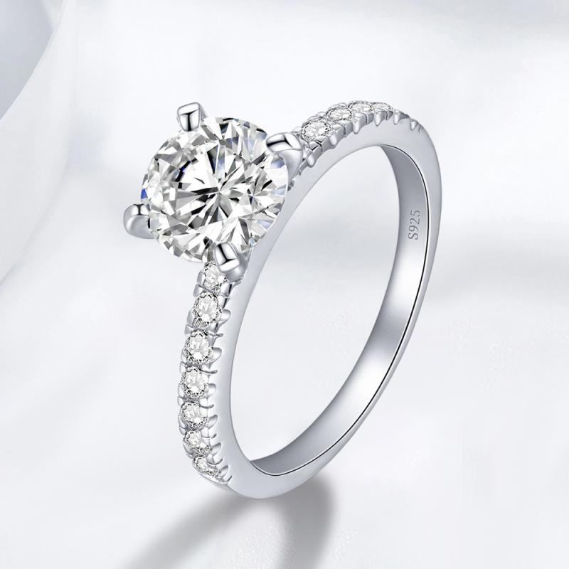 指輪 女性用 純銀 丸型 1.5ct モサン石 四爪 プラチナメッキ ファッション クローズドバック 結婚指輪 アクセサリー 高級感 シンプル 日常使い 輝き ジュエリー
