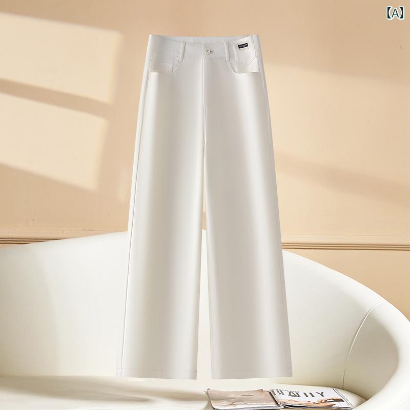 パンツ レディース ハイウエスト ワイドレッグ 春夏 接触冷感 綿混 再生繊維 伸縮性 軽量 ゆったり スリムライン 弾力 日常使い ストレート ロング丈 カジュアル ブラック ホワイト グレー ベージュ