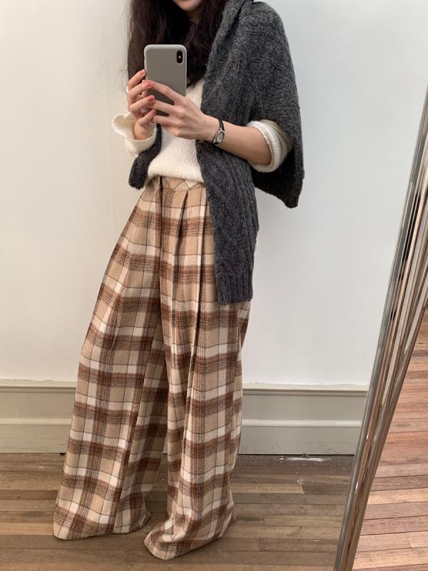 パンツ 女性用 高腰 ゆったり 起毛 チェック柄 ゆったりパンツ コットン混 伸縮性 吸湿速乾 普段使い カジュアル 秋冬 ブラック グレー ビッグシルエット 軽量 部屋着 ゆったりワイドレッグ 柔らかい肌触り 通勤 通学 デイリーウェア