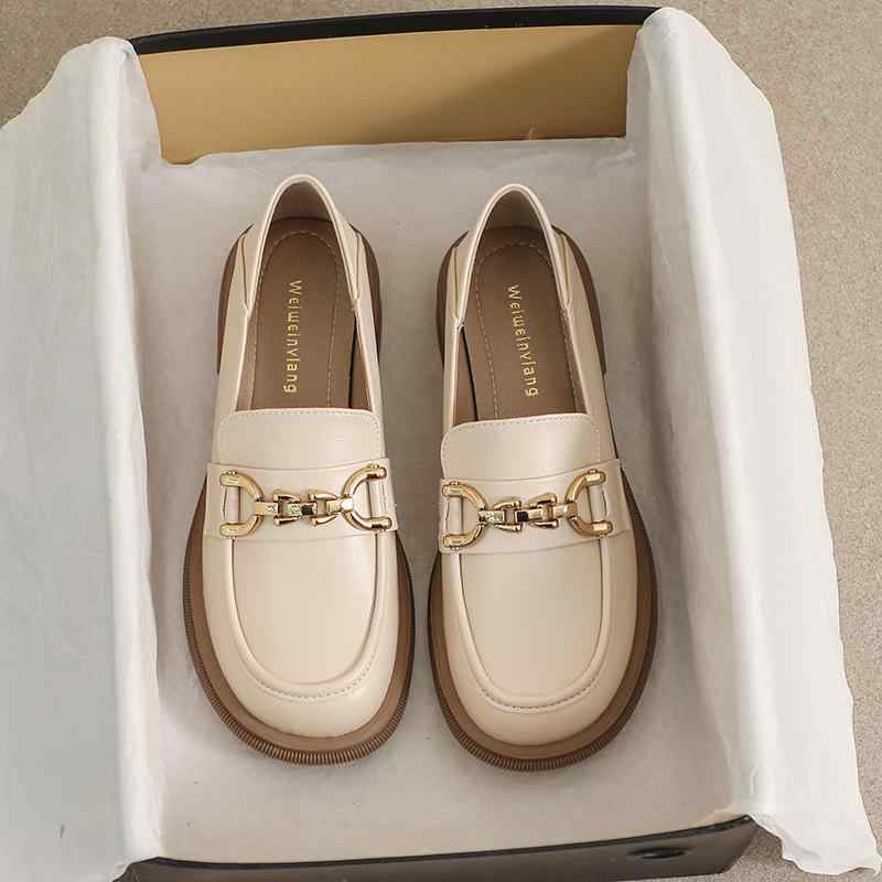 女性用 厚底 ローファー イギリス 粗底 ルーズフィット 柔らかいソール 小さめ レザー シューズ ローカット シングルフット メンズライク フラット ブーツ 女性靴 ソフト レザー デイリー 通勤 普段使い 軽量 伸縮性 コットン ミックス ブラック