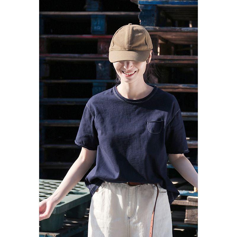 Tシャツ メンズ 濃紺 コットン 丸首 短袖 ゆったり フィット シンプル 柔軟 通気性 吸汗速乾 軽量 トップス 汗衫 背心 カジュアル 普段使い 伸縮性 コットン素材 夏 春夏