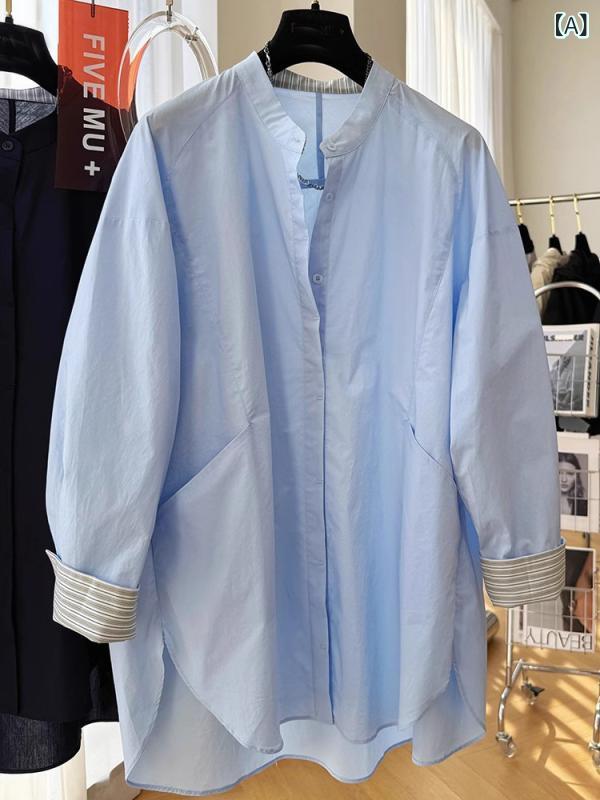 シャツ レディース 純棉 中長袖 小立襟 夏 気質 上品 女性用 トップス 吸湿速乾 軽量 通勤 普段使い ブラウス ベーシック スタイル