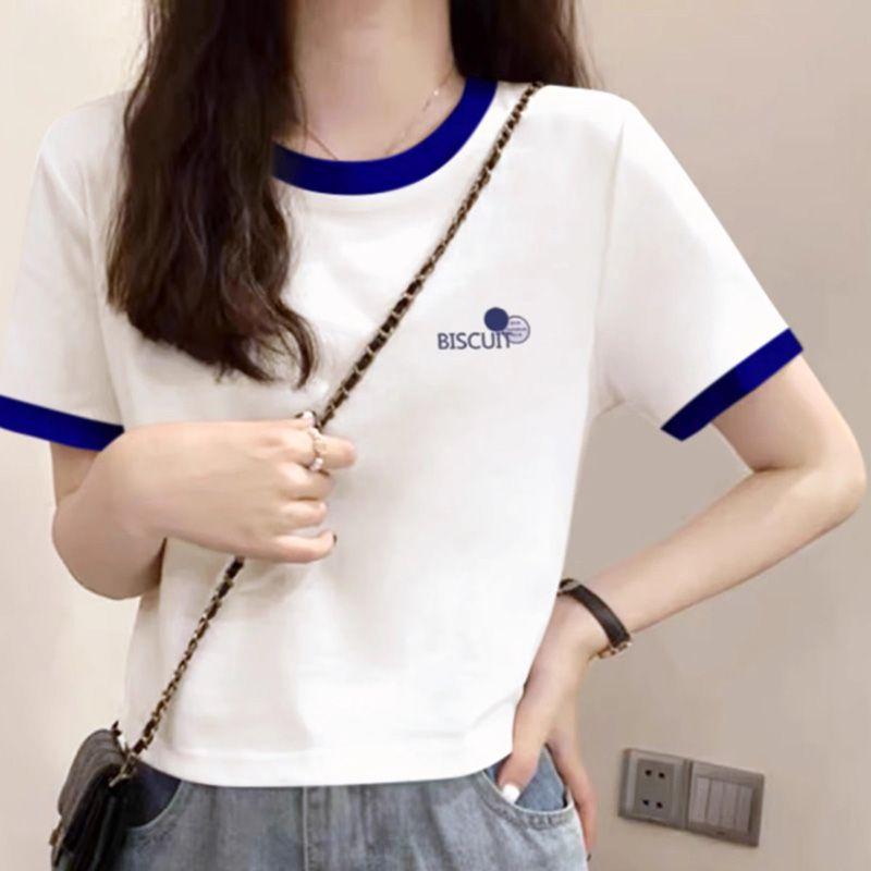Tシャツ 女性用 春夏 短袖 トップス かわいい 撞色 デザイン 短丈 小柄 対応 百搭 普段使い カジュアル スタイル コットン 混 軽量 吸湿速乾 ブラック ピンク系 アイボリー ビッグシルエット Vネック 切り替え 柄 伸縮性 通勤用 アウトドア