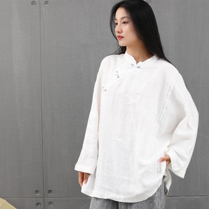 レディース ワイドパンツ トップス 麻 綿混 接触冷感 切り替え フィット 大きいサイズ ゆったり袖 ディスクボタン 軽量 吸湿速乾 通勤 普段使い カジュアル｜リバーパディ