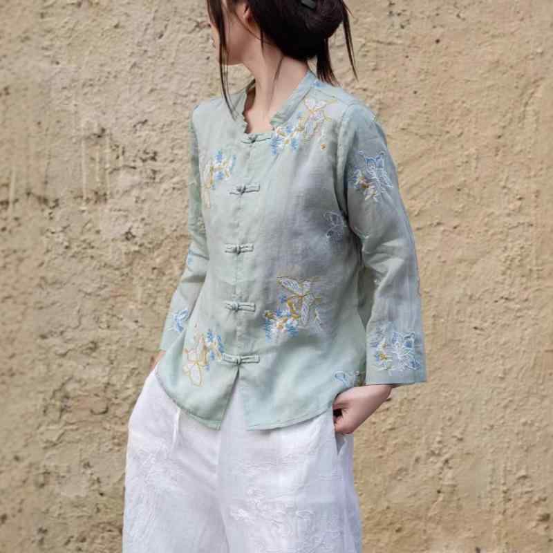 春夏 刺しゅう レコード盤名取り草 麻 七分袖 トップス レディース 開襟 ジレー 返り咲き 民族 軽さ 吸湿速乾 うつり変わり ひな型 自然的 表現スタイル 普段使い走り 通い用 ベージュ系 象牙色 心地好い 流行り物