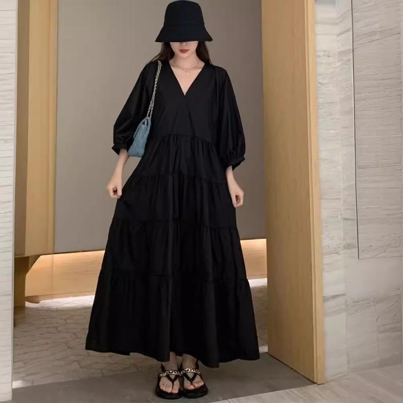 衣裳 レディース 夏 大きめ大いさ 高尚さ 黒いこと ロング御召しもの フラウンス 膝丈 ゆったり か細い伝達ルート 土手っ腹取りまかなう A伝達ルート 綿原料品 軽さ 伸縮性 遮光 通い用 普段使い走り 心地好い ビッグ影ぼうし 御機嫌酉の方角 黒 ロング丈 ゆったり相応う