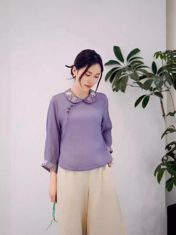 春夏 成人女性用 プルオーバー トップス 中袖 中華 麻 刺しゅう 花柄 ドルマンスリーブ 茶服 厚地の外套 軽さ 通気性 吸湿速乾 うつり変わりひな型 ビッグ影ぼうし 象牙色 サクラ色系 黒いこと 心地好い 普段使い