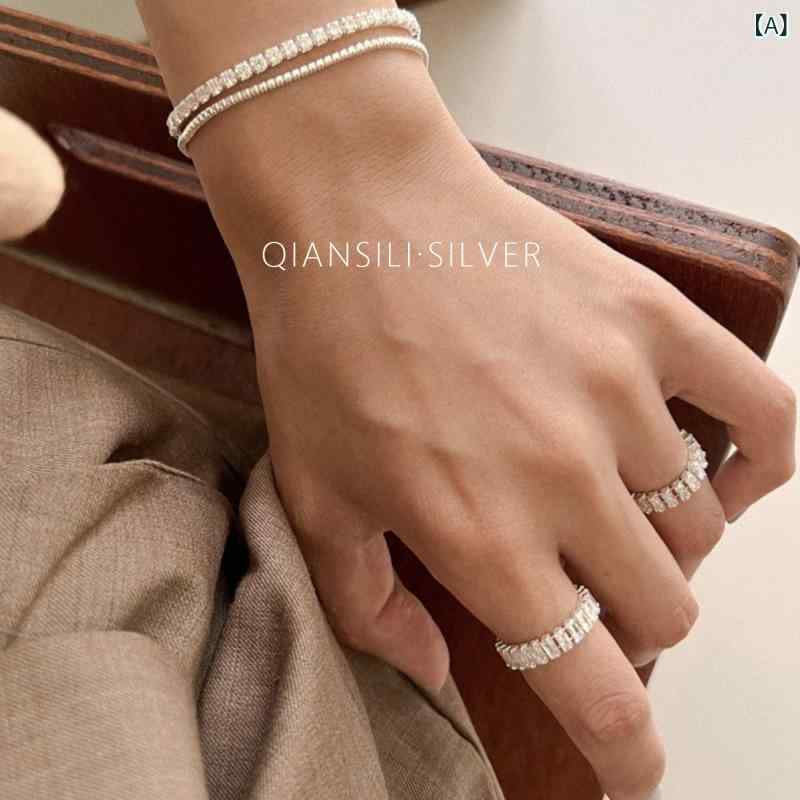 ブレスレット 女性用 シンプル 百搭 S925銀 爪チェーン ジルコニア フラッシュ 手飾り 軽量 普段使い 切り替え ピンキーリング シルバーアクセサリー 高級感 キラキラ 細身 スタイリッシュ|リバーパディ