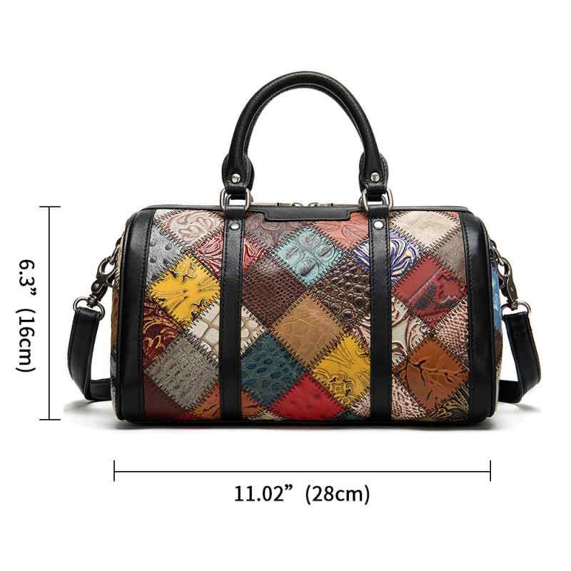 女性用 ハンドバッグ 民族 革 トートバッグ ボストンバッグ 切り替え クッション型 女性用 ピロー型 鞄 肩掛け 普段使い 軽量 柔らかい ブラウン系 ベージュ 秋冬|リバーパディ