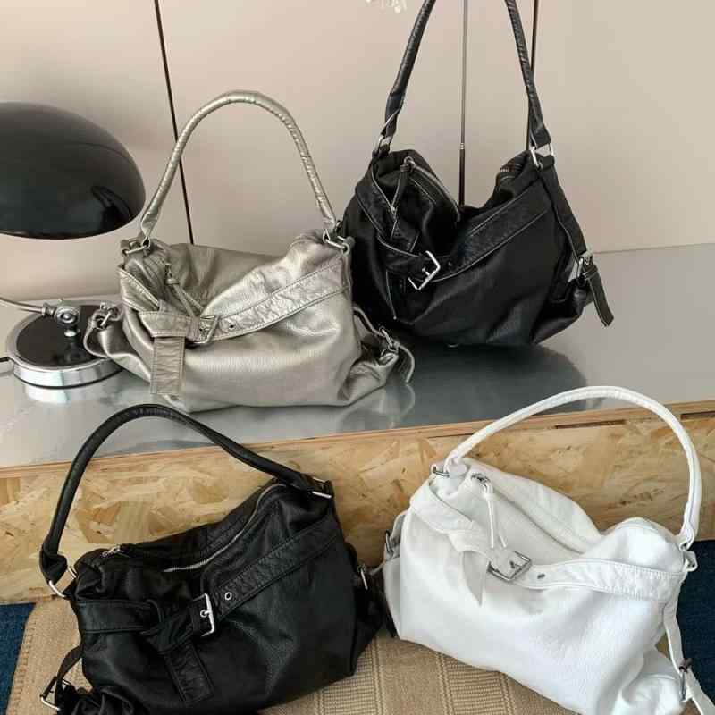 レディース トートバッグ バイカースタイル 大容量 肩掛け 日常 通勤用 女性用 肩バッグ 撫で肩バッグ かっこいい クール スパイシー ハンドルバッグ キャンバス 合成皮革 軽量 防水加工 ブラック グレー ベージュ 秋冬 春夏 通年使用｜リバーパディ