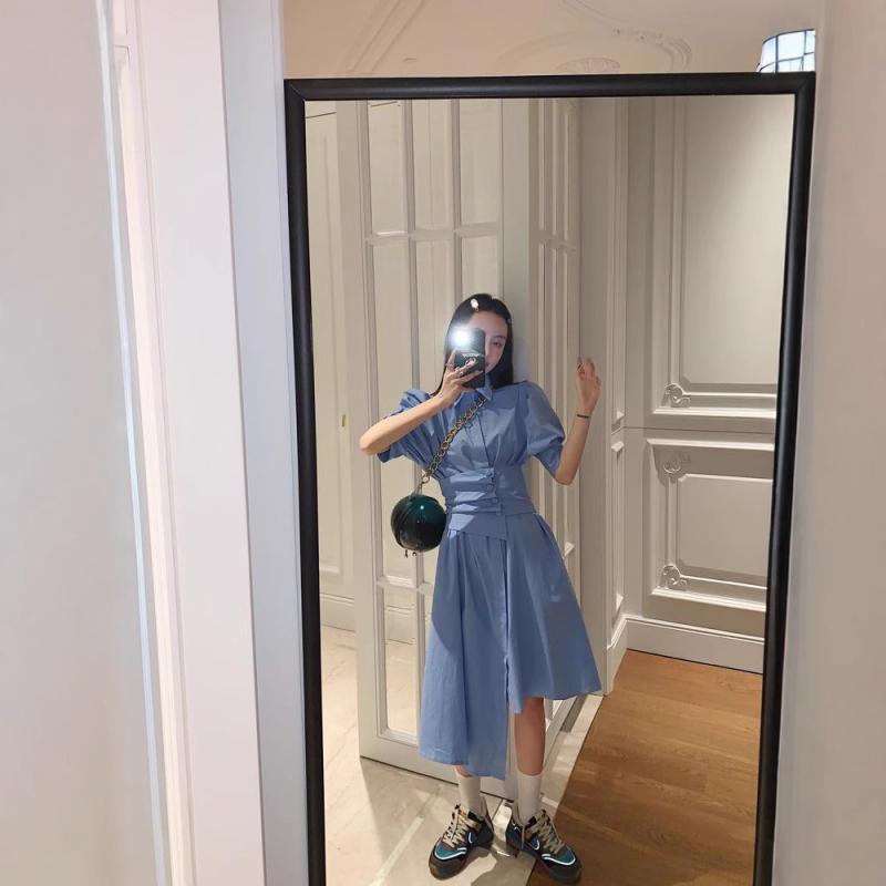 ワンピース レディース 春夏 きれいめ 長袖 膝丈 フレア Aライン ウエストマーク 着痩せ 体型カバー スタイルアップ きちんと感 ミディ丈 ロング丈 お呼ばれ デート お出かけ 通勤 オフィス 上品 無地 シンプル フェミニン エレガント 清楚 クラ｜リバーパディ 6,867円