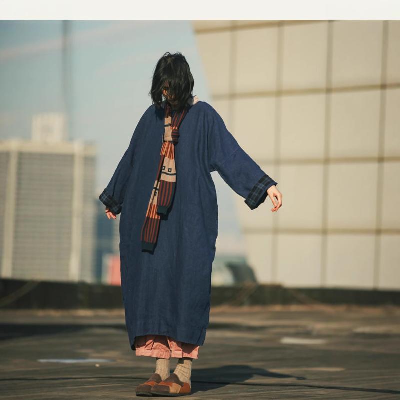 ワンピース レディース 春夏 チャイナドレス 和 茶服 禅意 切り替え ポケット付き Aライン ロング丈 ゆったり 大きいサイズ 体型カバー 着痩せ 細見え 二の腕カバー お腹周り 膝下 ミモレ丈 綿麻混紡 天然素材 通気性 吸湿性 軽量 ナチュラル |リバーパディ