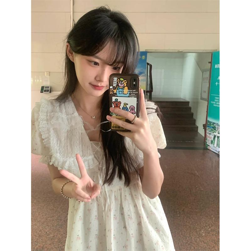ワンピース レディース 春夏 花柄 小花柄 かわいい 森ガール ナチュラル系 体型カバー ゆったり ふんわり フレア 半袖 ミモレ丈 ロング丈 Aライン 清楚系 デート 普段使い カジュアル ガーリー 大人かわいい 膝下丈 お呼ばれ リゾート 旅行 フェ|リバーパディ