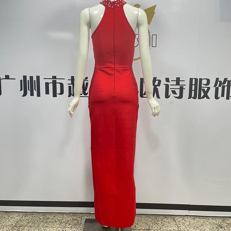 ワンピース レディース ドレス ロング丈 ノースリーブ クルーネック ビジュー付き チュール切り替え スリット入り 膝丈 エレガント パーティー 結婚式 二次会 フォーマル 発表会 演奏会 お呼ばれ 体型カバー 着痩せ 細見え プラスサイズ ゆったり 大|リバーパディ